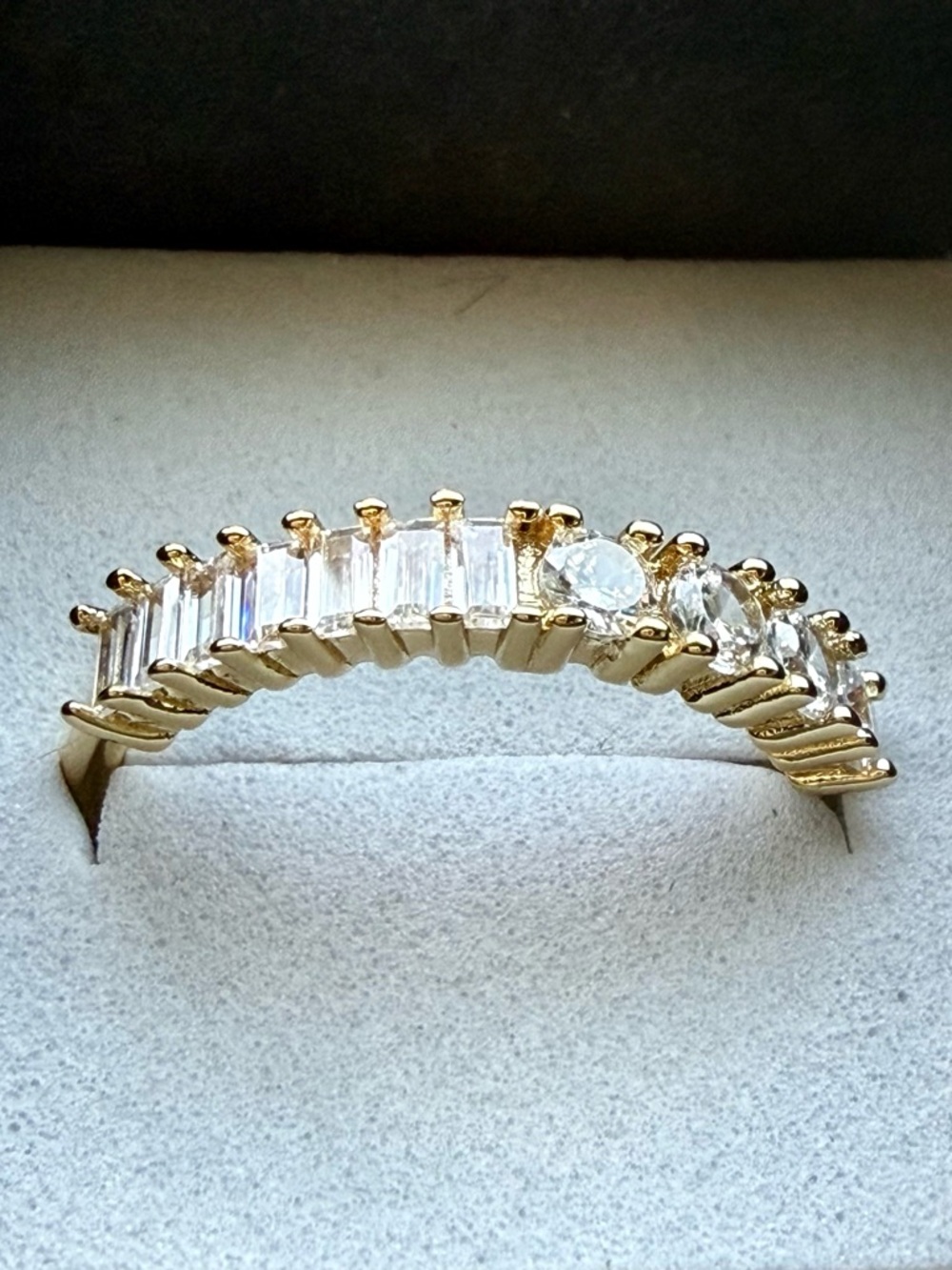 NEW! 18k Gold Plated and Clear CZ Baguette & Round Band Ring  size 8.25